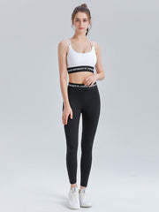 Wrap Back Cross Hollow Letter Print U-Neck Sports Bra