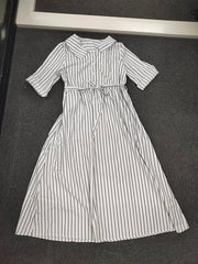 Women's Fashion Casual Striped Shirt Pocket Dress