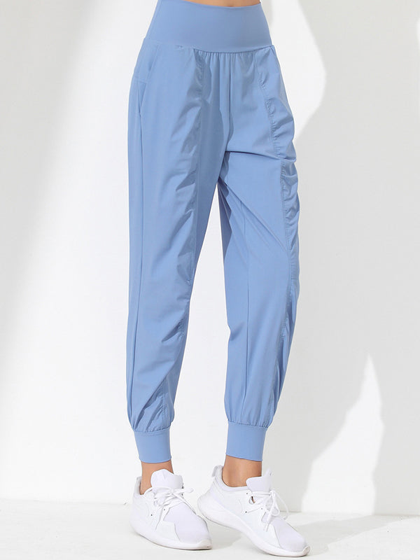 Loose High-Waisted Pockets Solid Color Athletic Pants