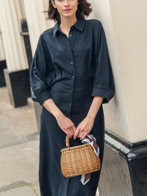 Elegant Temperament Ladies Cotton Linen Shirt Dress