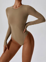 Long Sleeves Solid Color Round-Neck Sports Bodysuits