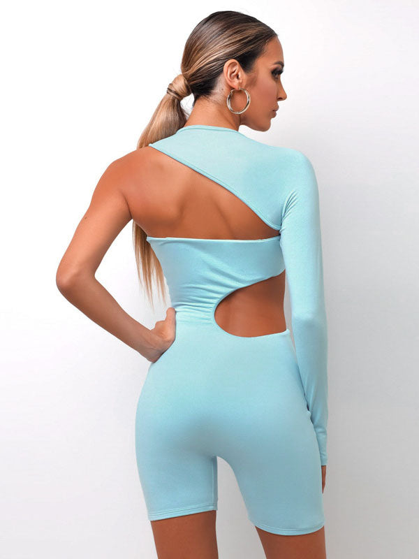 Sexy Wisp Empty Solid Color Single Sleeve Sports Romper