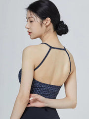 Spaghetti-Neck Check Print Yoga Bra