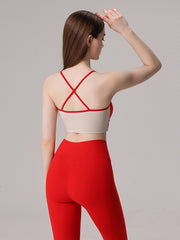 Back Cross Hollow Split-Joint Spaghetti-Neck Sports Bra&Leggings Suits