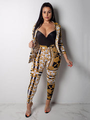 Luxuriant Printed Jackets&High Waisted Pants Trendy Suits