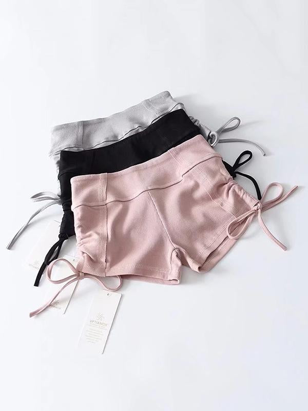 Wrap Solid High Waist Sports Shorts