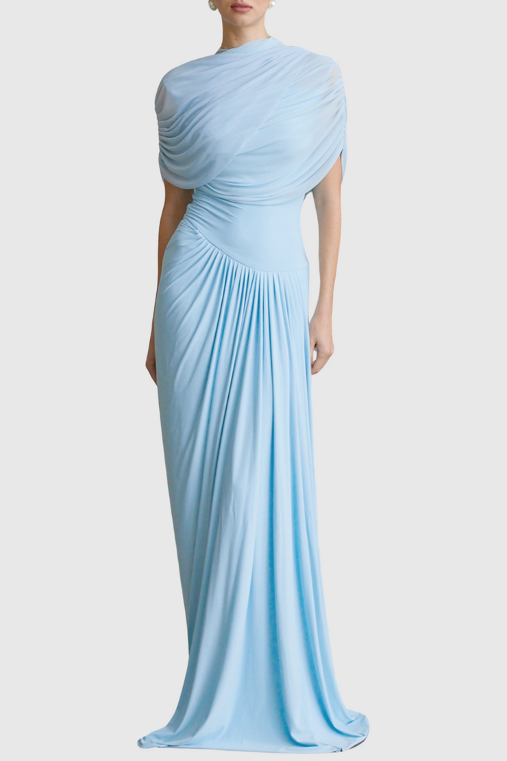 Aakifa Asymmetric Draped Maxi Dress - Blue