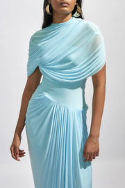 Aakifa Asymmetric Draped Maxi Dress - Blue