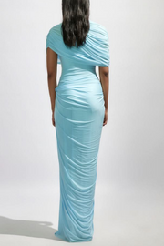 Aakifa Asymmetric Draped Maxi Dress - Blue