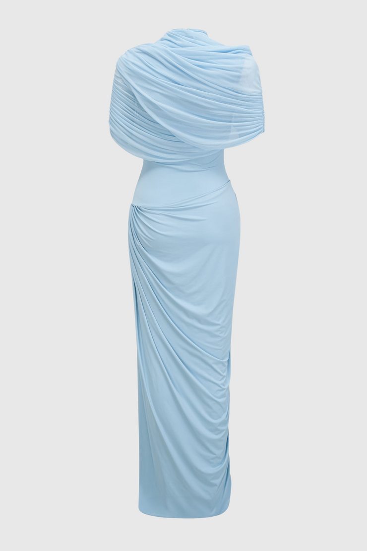 Aakifa Asymmetric Draped Maxi Dress - Blue