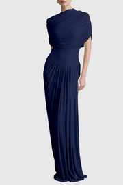 Aakifa Asymmetric Draped Maxi Dress - Navy