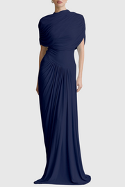 Aakifa Asymmetric Draped Maxi Dress - Navy