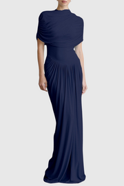 Aakifa Asymmetric Draped Maxi Dress - Navy