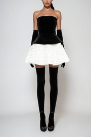 Abda Strapless Floral Layerd Velvet Mini Dress