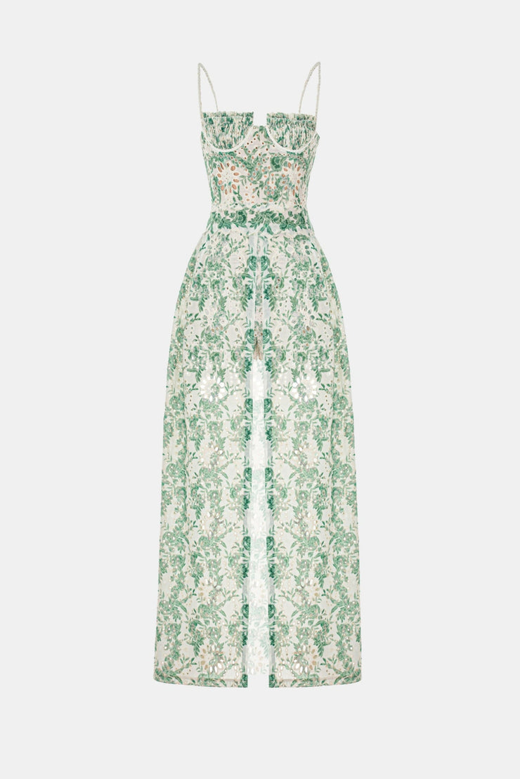 Abetzi Floral Embroidered Shorts & Maxi Dress Set - Green