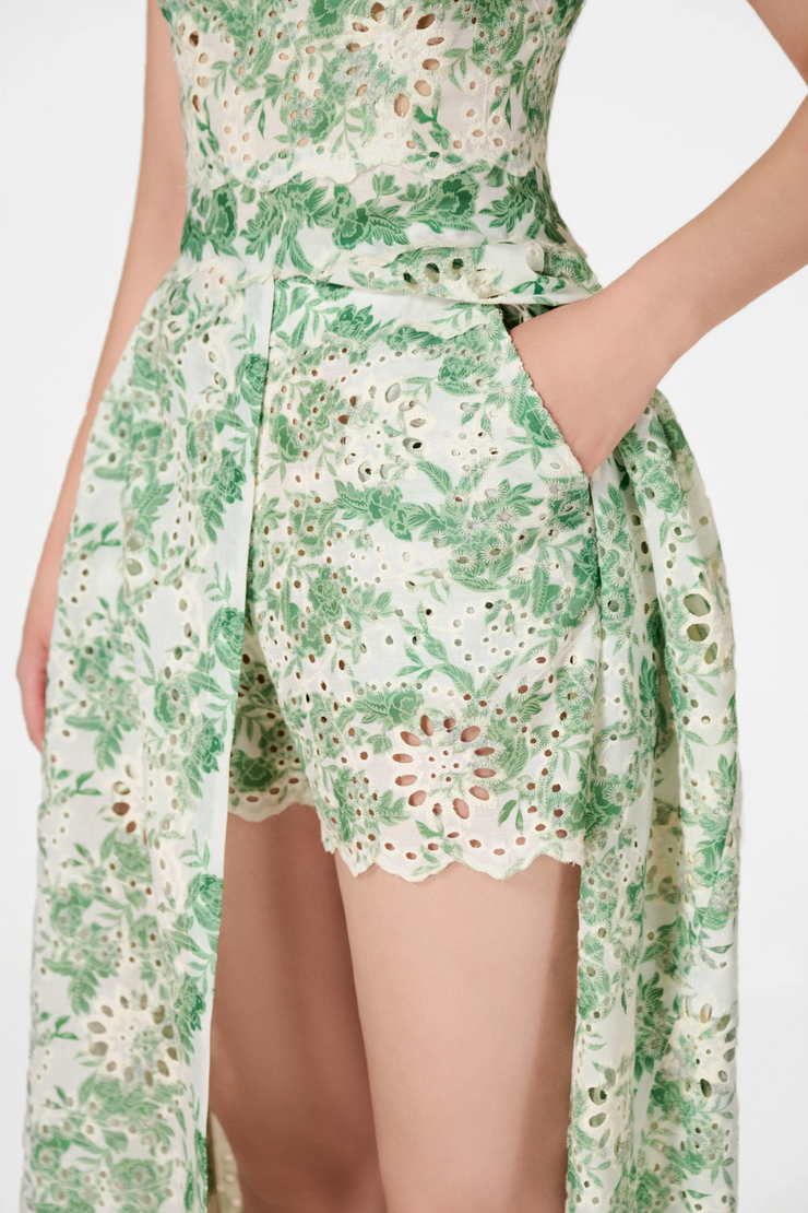 Abetzi Floral Embroidered Shorts & Maxi Dress Set - Green
