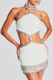 Acsah Diamante Embellished Halter Mini Bandage Dress