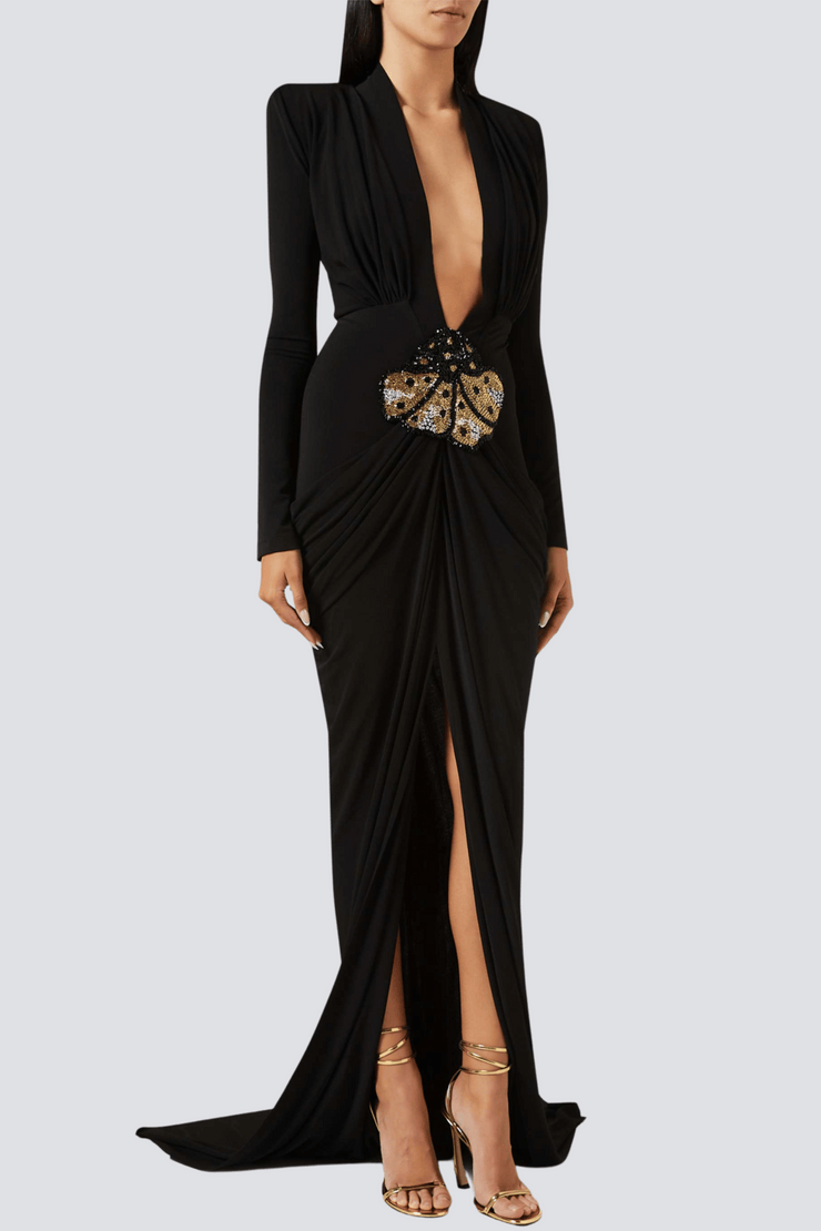 Agata V-neck Ruched Maxi Dress