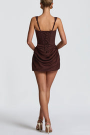 Akinola Corset Draped Lace Up Mini Dress - Brown