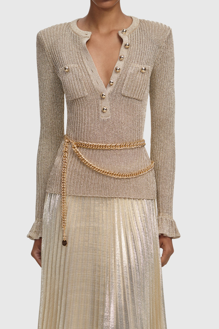 Alisha Ribbed Knit Pleated Maxi Dress