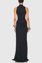 Amaya Draped Sleeveless Split Maxi Dress - Black