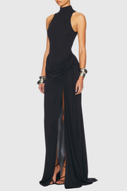 Amaya Draped Sleeveless Split Maxi Dress - Black