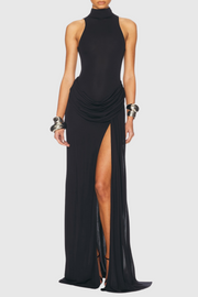 Amaya Draped Sleeveless Split Maxi Dress - Black