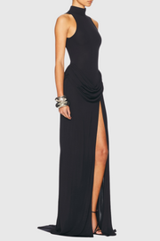 Amaya Draped Sleeveless Split Maxi Dress - Black