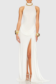 Amaya Draped Sleeveless Split Maxi Dress - White