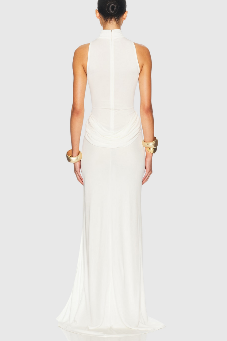 Amaya Draped Sleeveless Split Maxi Dress - White