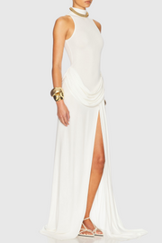 Amaya Draped Sleeveless Split Maxi Dress - White