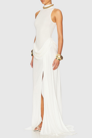 Amaya Draped Sleeveless Split Maxi Dress - White