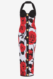 Amiya Rose Jacquard Halter Midi Bandage Dress