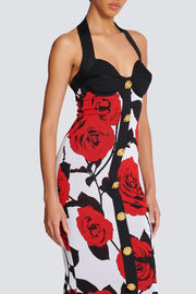Amiya Rose Jacquard Halter Midi Bandage Dress