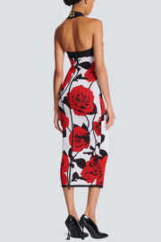 Amiya Rose Jacquard Halter Midi Bandage Dress