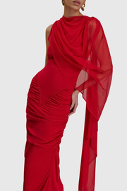 Arta Asymmetrical Ruched Maxi Dress - Red