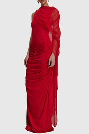 Arta Asymmetrical Ruched Maxi Dress - Red