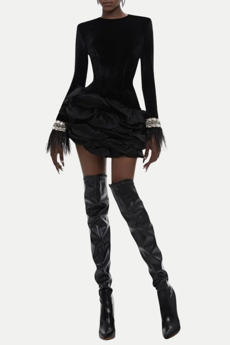 Aruba Rhinestone Feather Mini Bandage Dress