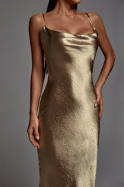 Aubrey Metallic Golden Maxi Dress