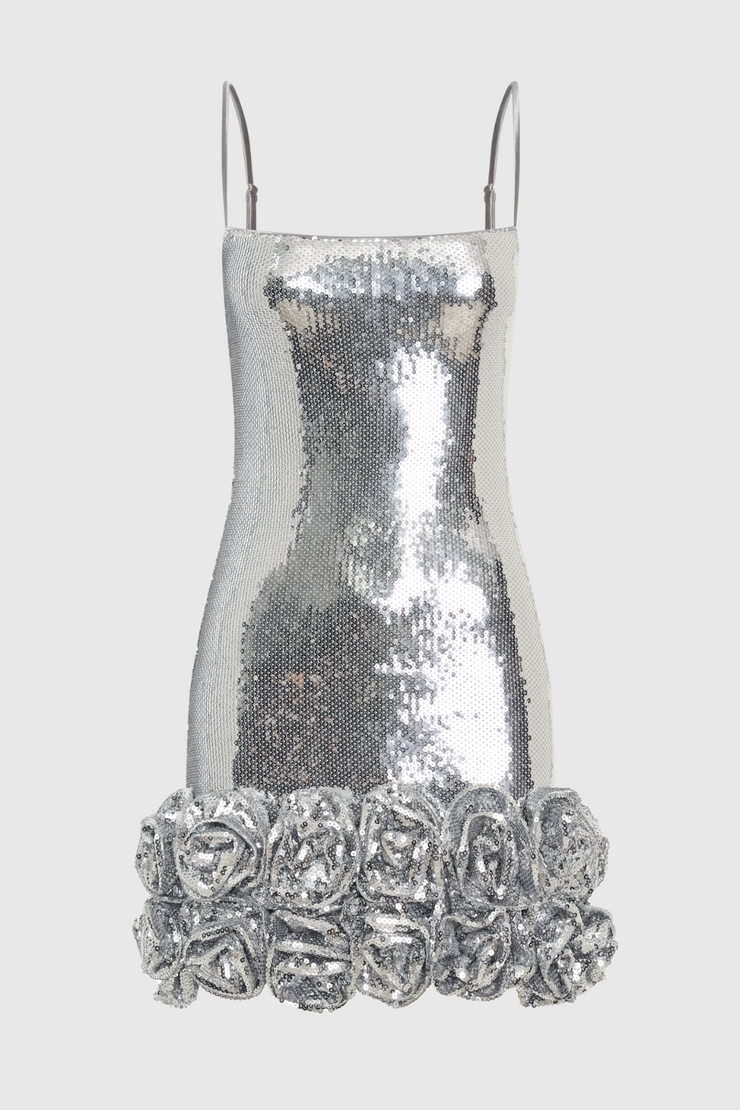Ayam Sequin Flower Appliqu¨¦ Mini Dress