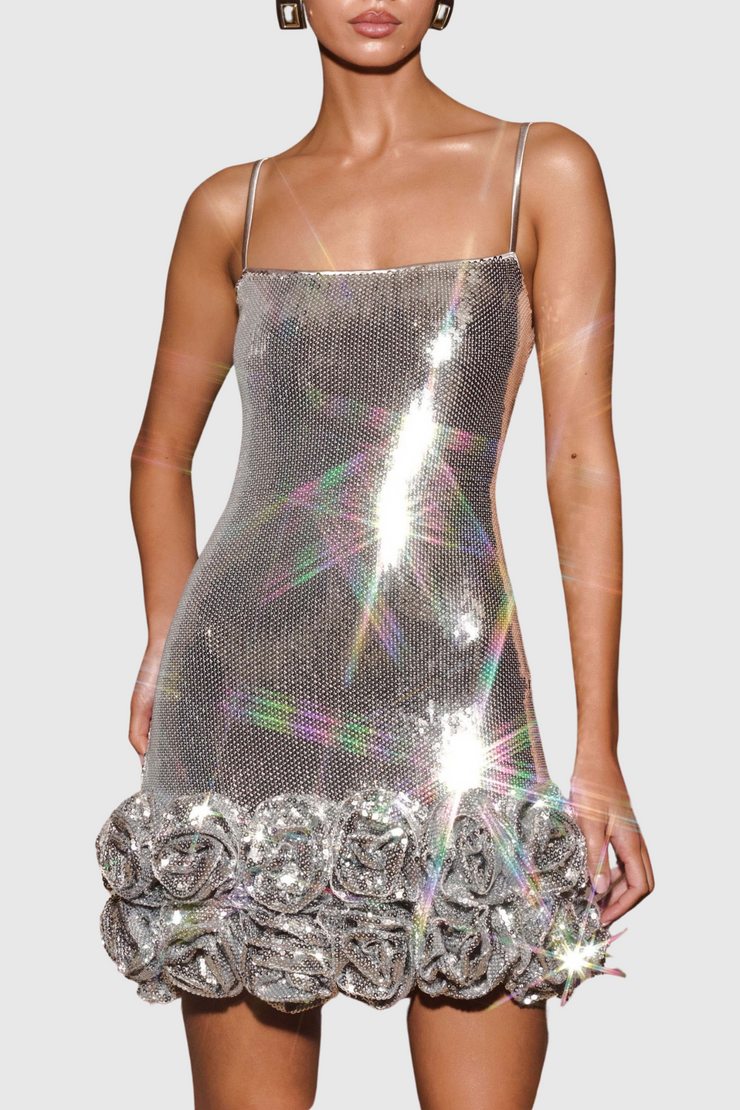Ayam Sequin Flower Appliqu¨¦ Mini Dress