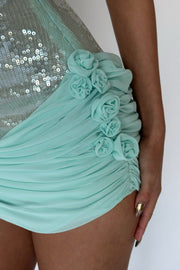 Azadeh Foral Sequin Ruched Mini Dress