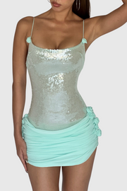 Azadeh Foral Sequin Ruched Mini Dress