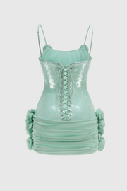 Azadeh Foral Sequin Ruched Mini Dress