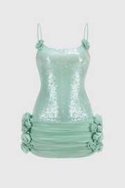 Azadeh Foral Sequin Ruched Mini Dress