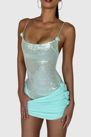 Azadeh Foral Sequin Ruched Mini Dress