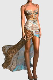 Barba Lace Leopard Print  Maxi Dress -Blue