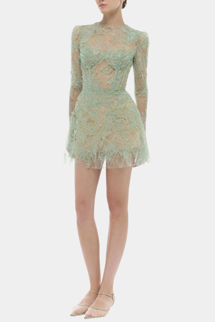 Batya Lace Long Sleeve Mini Dress - Mint