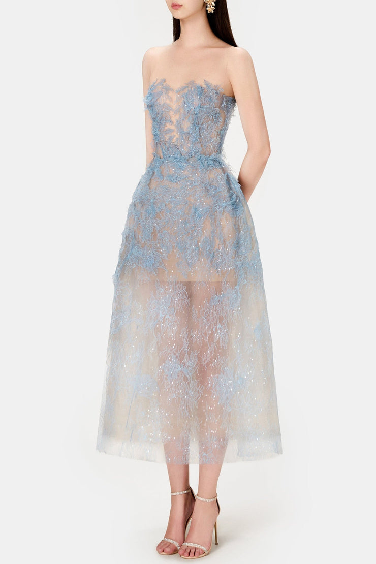 Batya Lace Sleeveless Midi Dress - Blue
