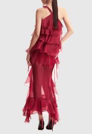 Bedelia Floral Halter Chiffon Ruffle Midi Dress